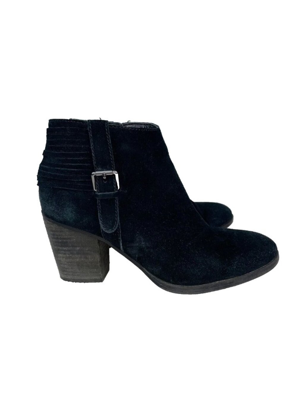 Franco Fortini Briana Ankle Boots Black Suede Buckle Fringe Booties Women's 8.5